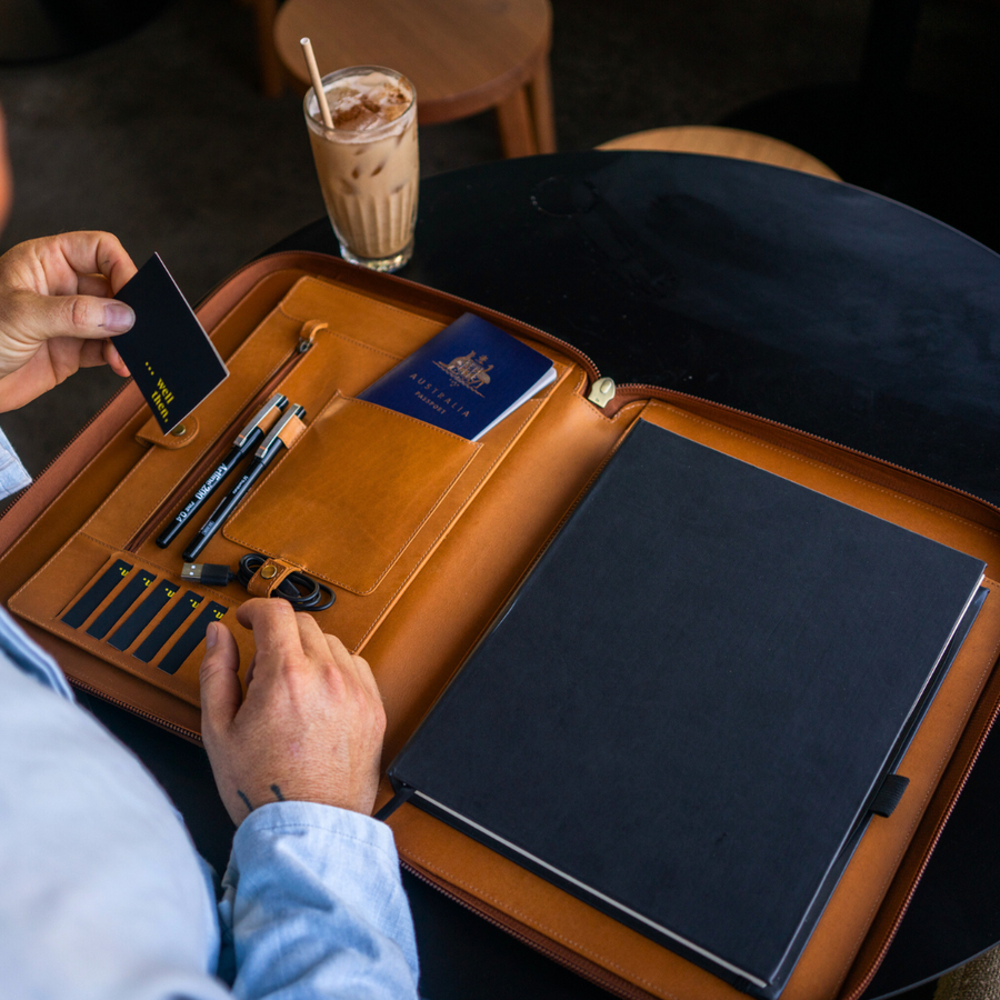 A4 Leather Folder for documents and laptop Australia